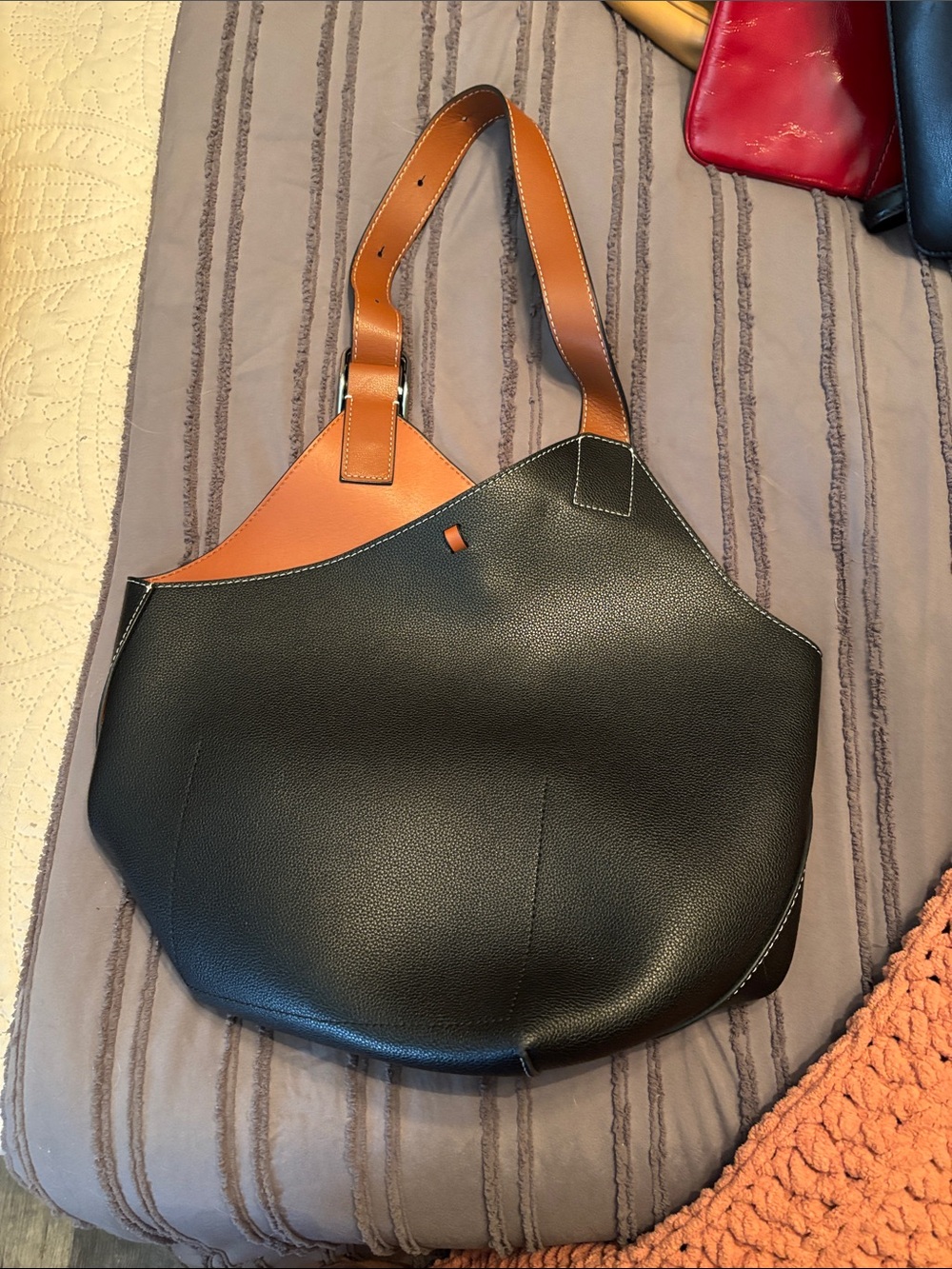 Black and Tan Leather Shoulder Tote Bag - Stylish Everyday Carry